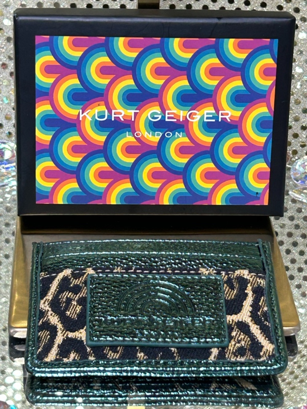 Kurt Geiger Metallic Teal and Tan Leopard Jacquard Card Case Approx. 4x 2.5 - Picture 4 of 10